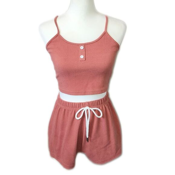 Two Piece Soft Stretchy Shorts & Tank Top, Mauve Pink, Small - Picture 1 of 6